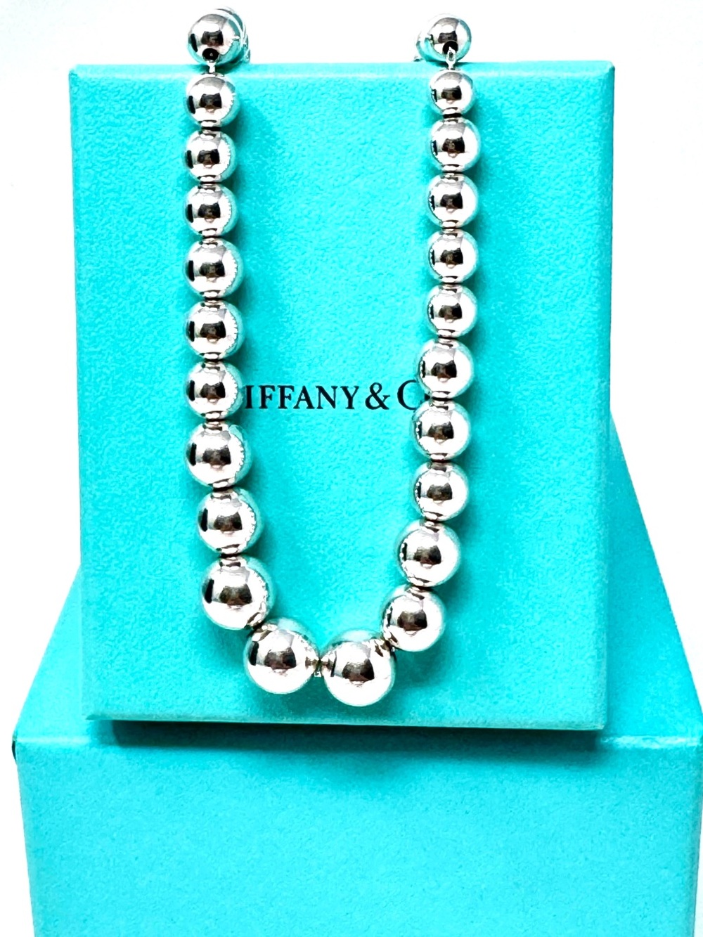 Authentic Tiffany & Co. Graduated Ball Beaded Necklace.